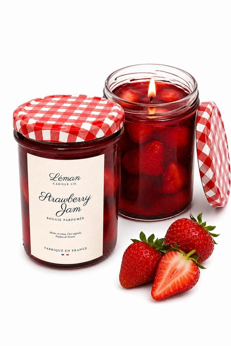Bougie parfumée FRAISE en pot à confiture